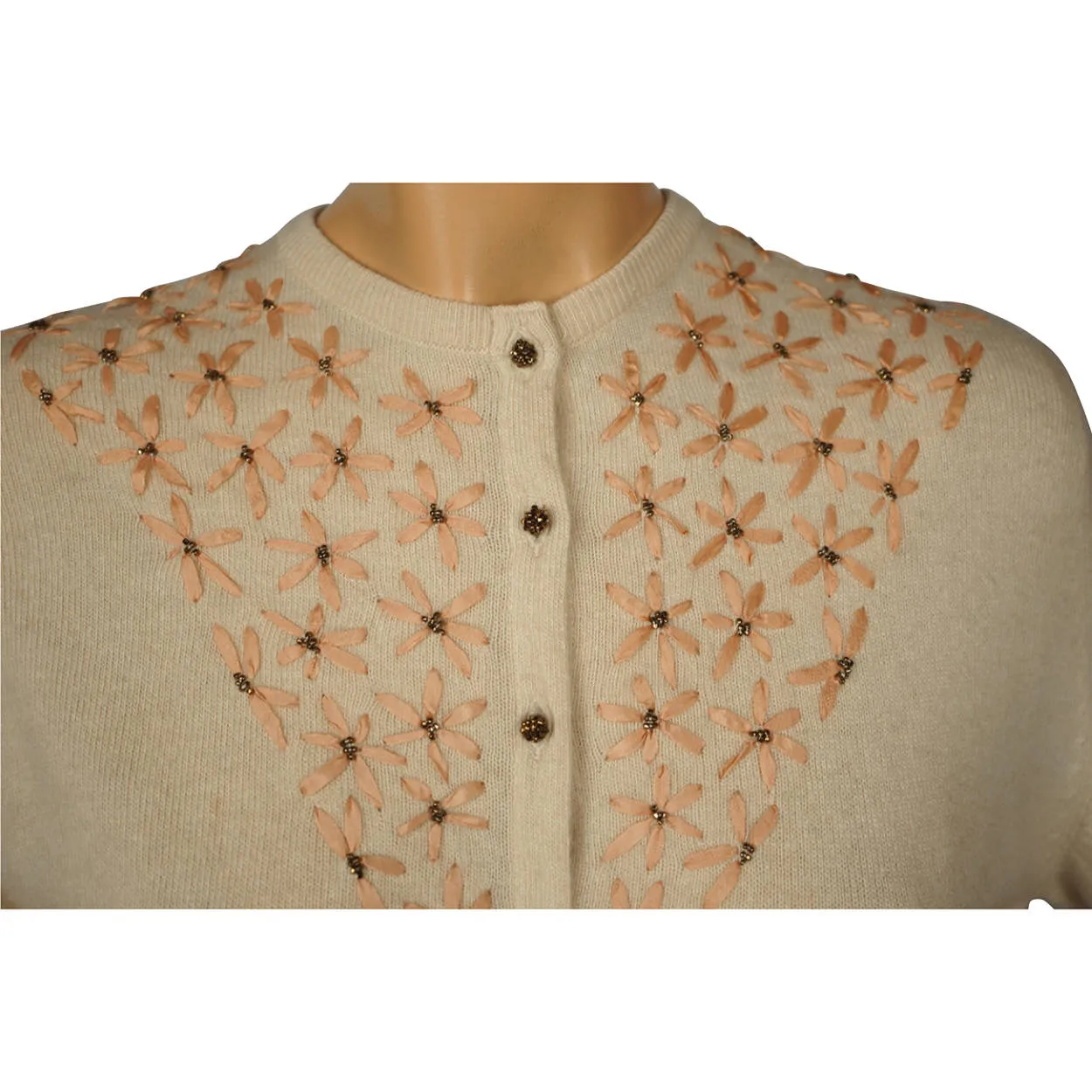 Vintage 1950s Ballantyne Cashmere Sweater Beaded Embroidered Cardigan Ladies M