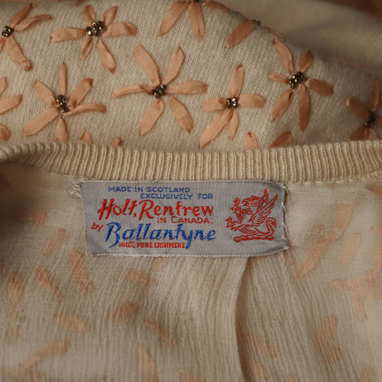 Vintage 1950s Ballantyne Cashmere Sweater Beaded Embroidered Cardigan Ladies M