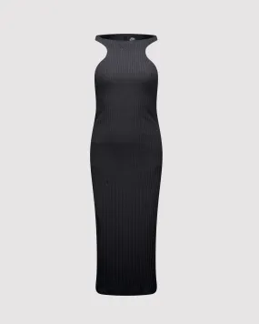 W RIBBED MIDI DRESS "BLACK"