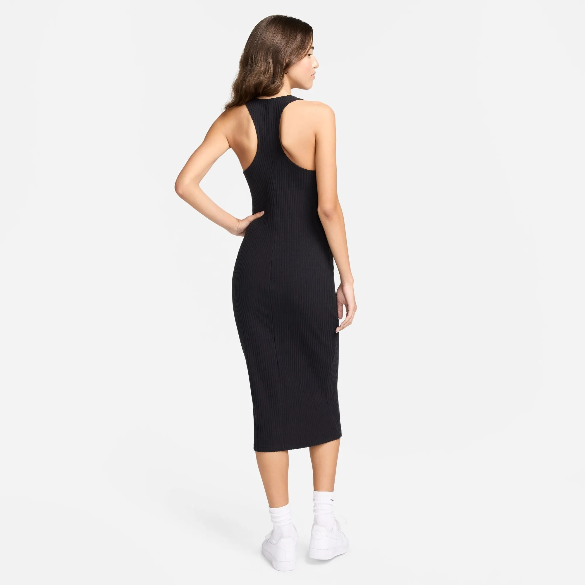 W RIBBED MIDI DRESS "BLACK"