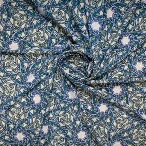 White & Blue Rope Print Crepe Fabric,44 in Plain weave