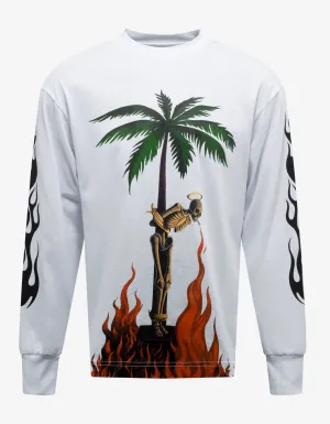 White Burning Skeleton Print Long Sleeve T-Shirt -