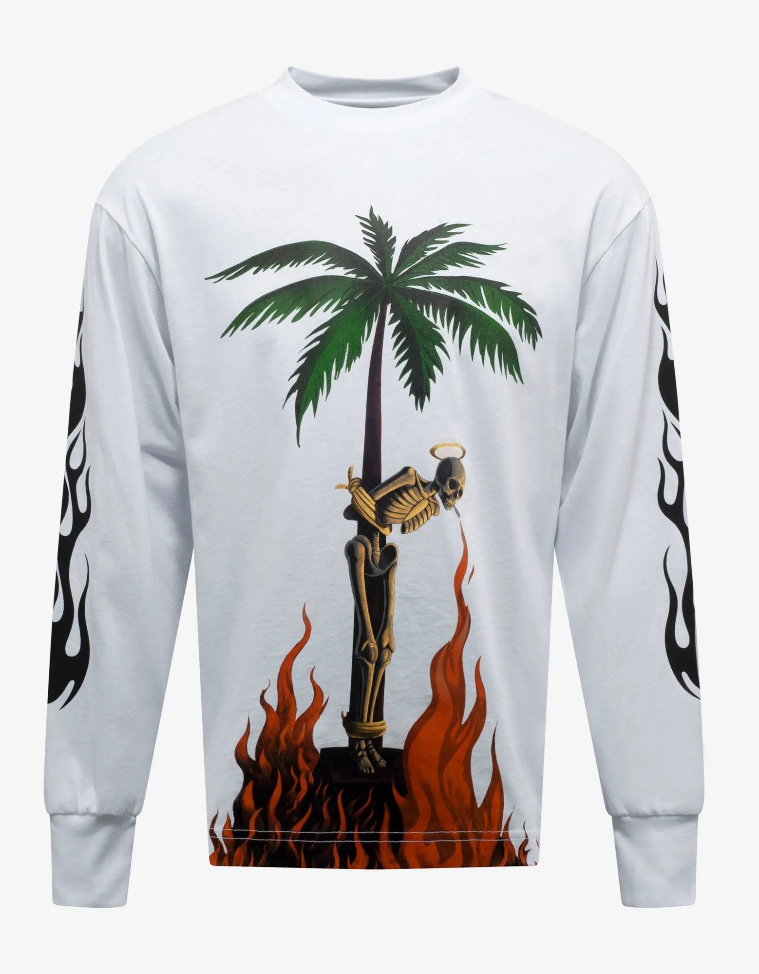 White Burning Skeleton Print Long Sleeve T-Shirt