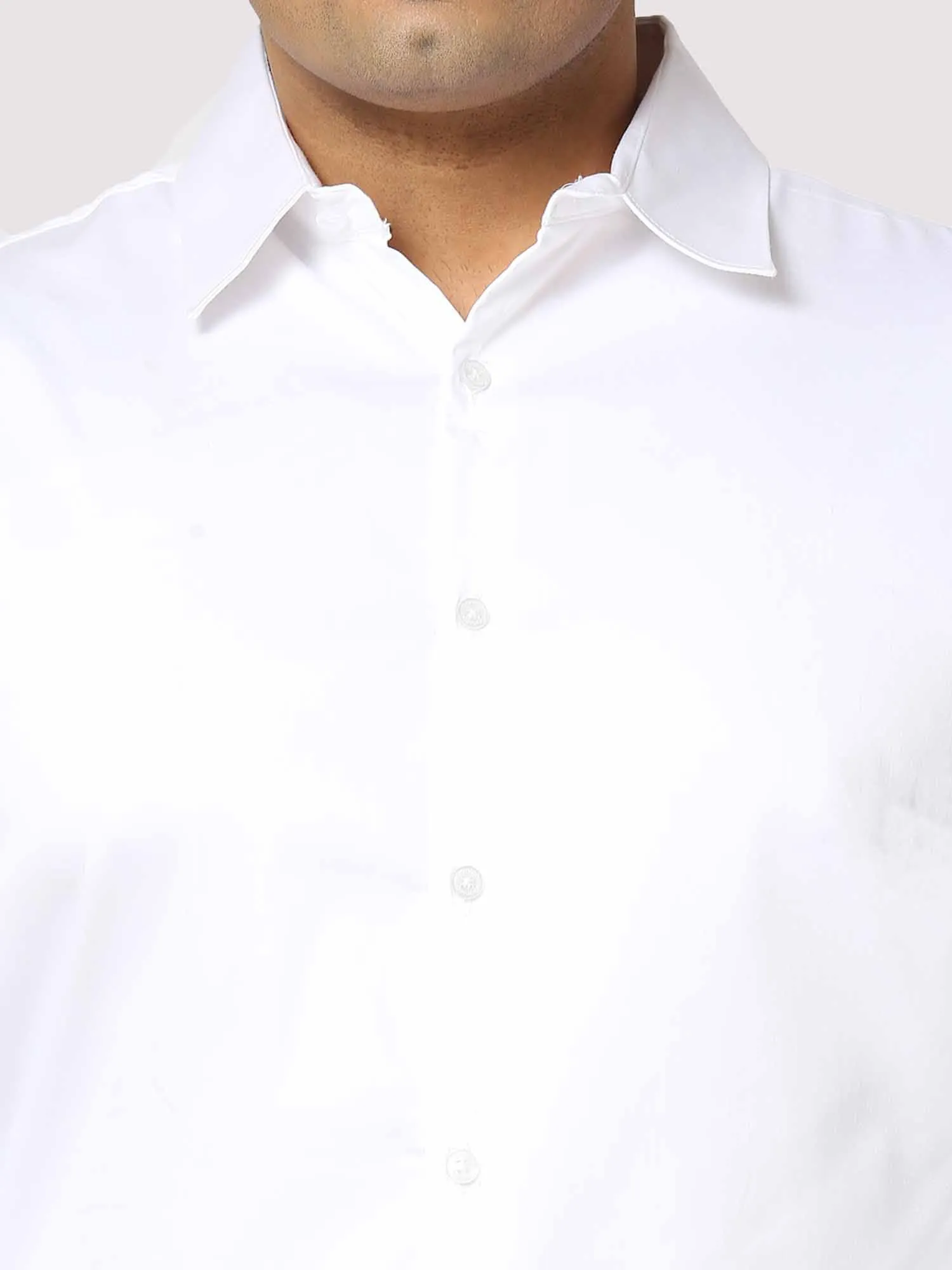 White Solid Stretchable Cotton Shirt Men's Plus Size