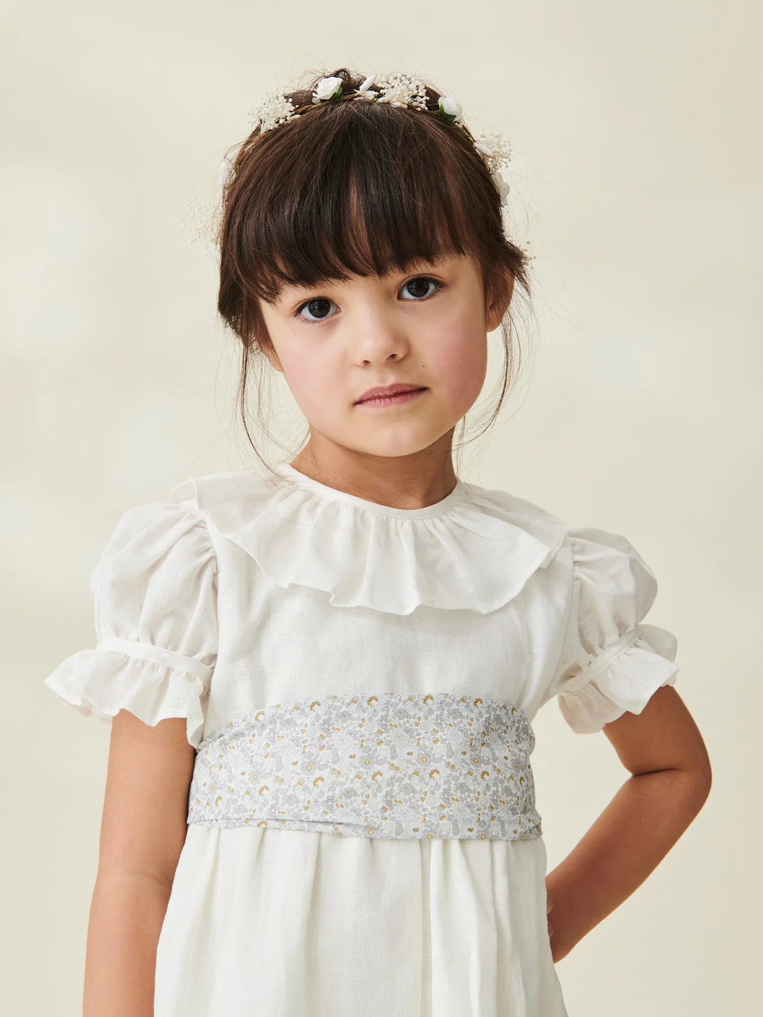 White Vega Floral Long Ceremony Girl Dress