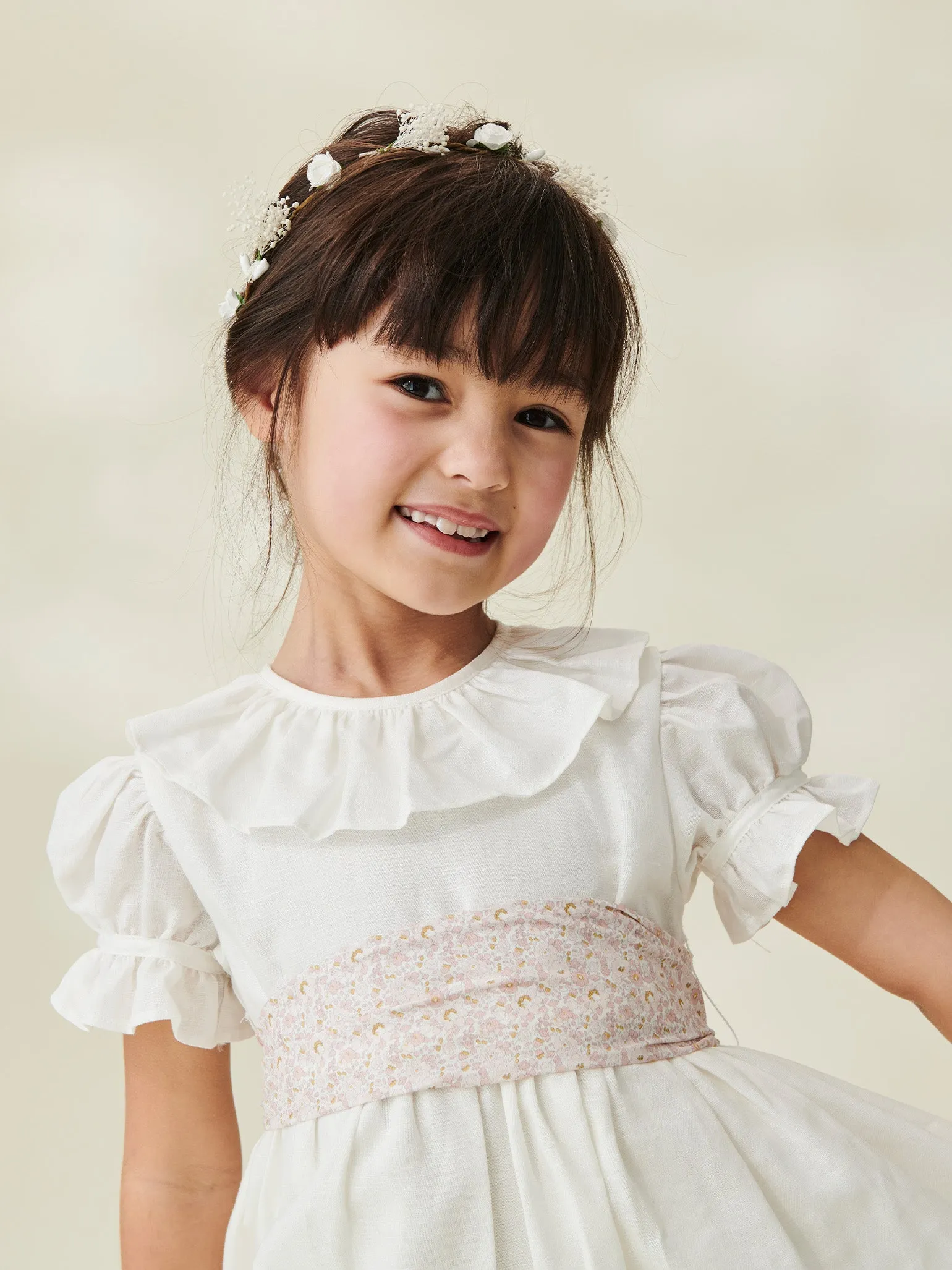 White Vega Floral Long Ceremony Girl Dress