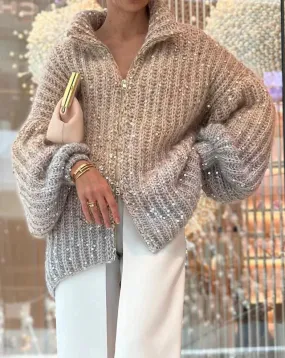 WILLOW™ | THE ELEGANT, GLITTERING SILK CARDIGAN SWEATER