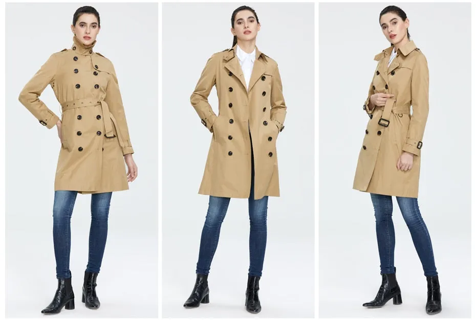 Wjczt Women Autumn lapel windbreaker fashion double breasted women&#39;s trench coat quality women clothing GWF20023D