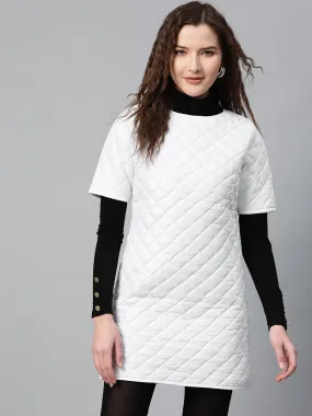 Women White Quilted Shift Dress