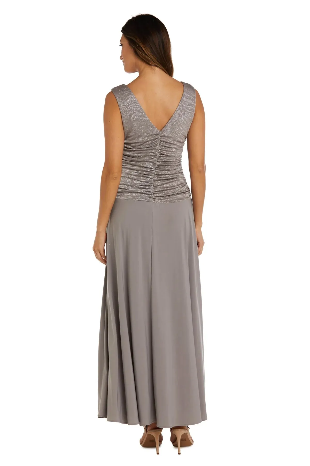 Women's Sleeveless Glitter Knit Chiffon Evening Gown - Mother of the Bride dress