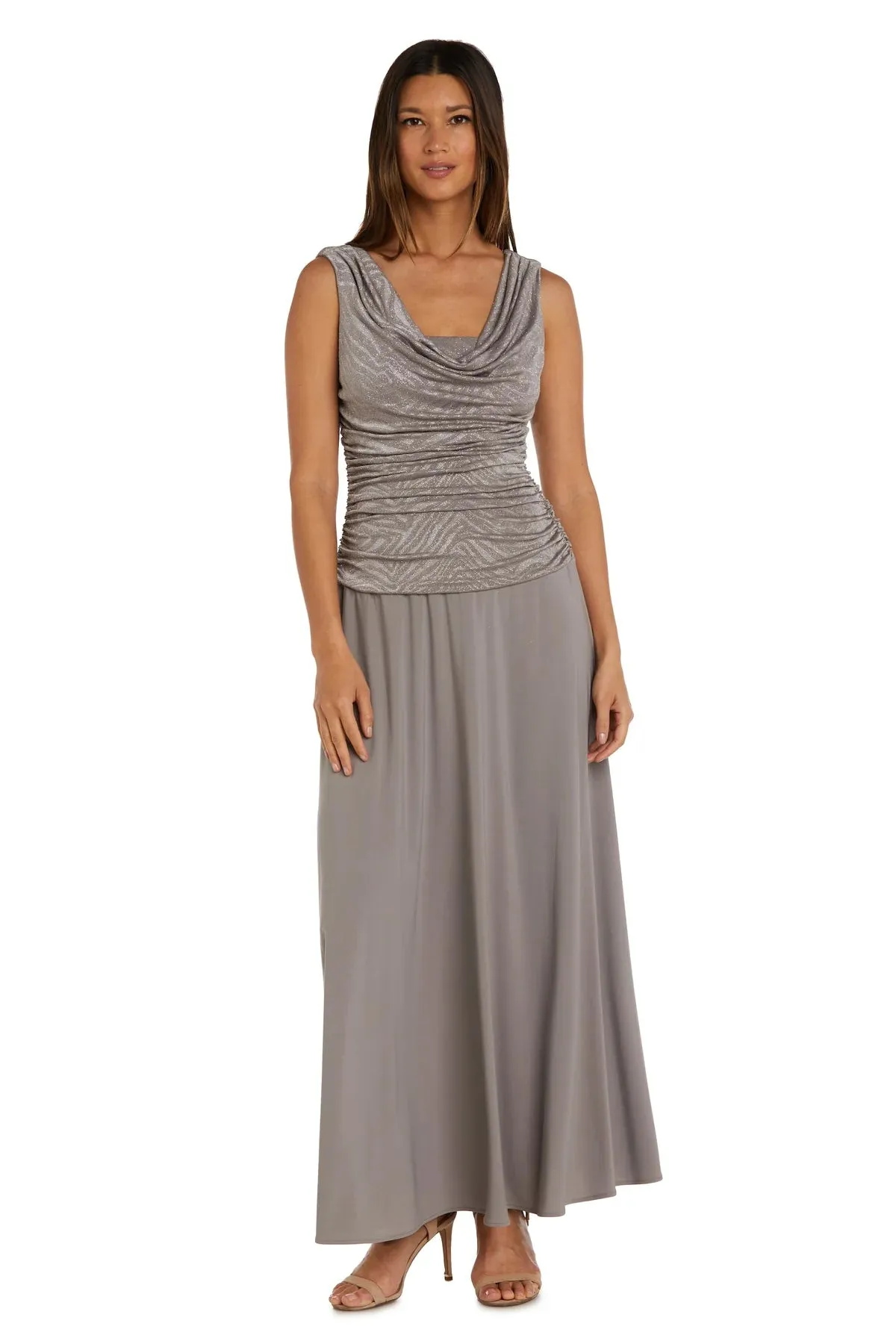 Women's Sleeveless Glitter Knit Chiffon Evening Gown - Mother of the Bride dress