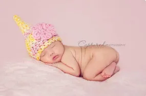 Yellow Pink Newborn Flower Gnome Hat