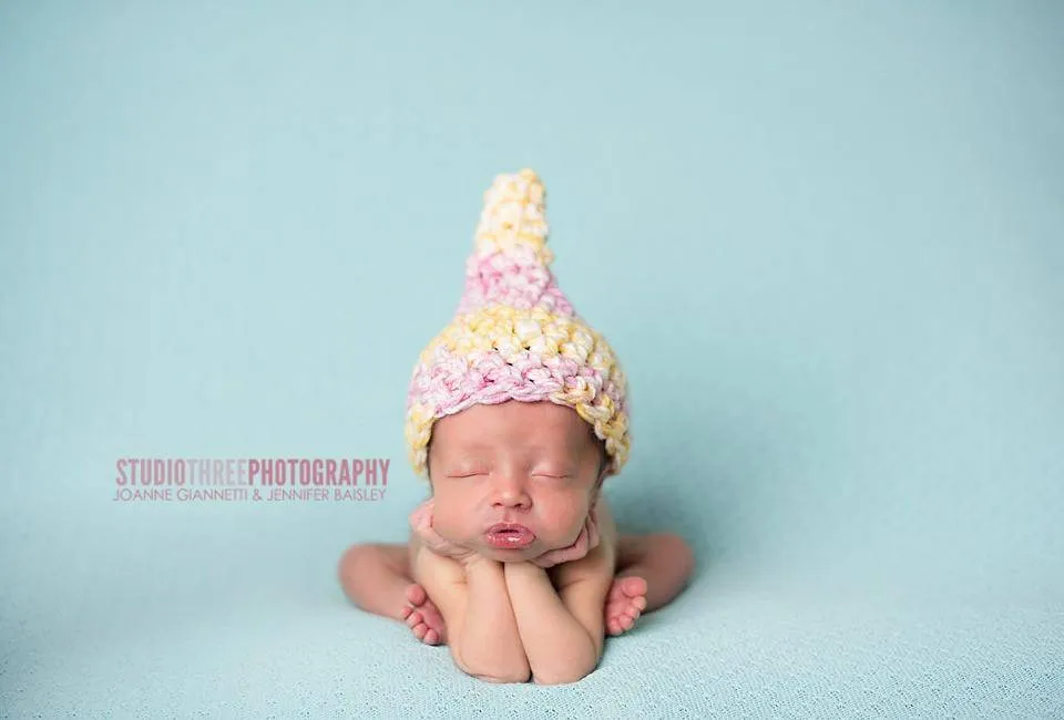 Yellow Pink Newborn Girl Gnome Hat