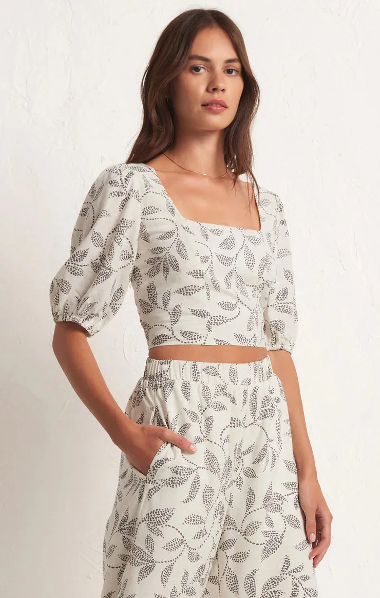 ZSU Portia Vine Print Top with Puff Sleeve