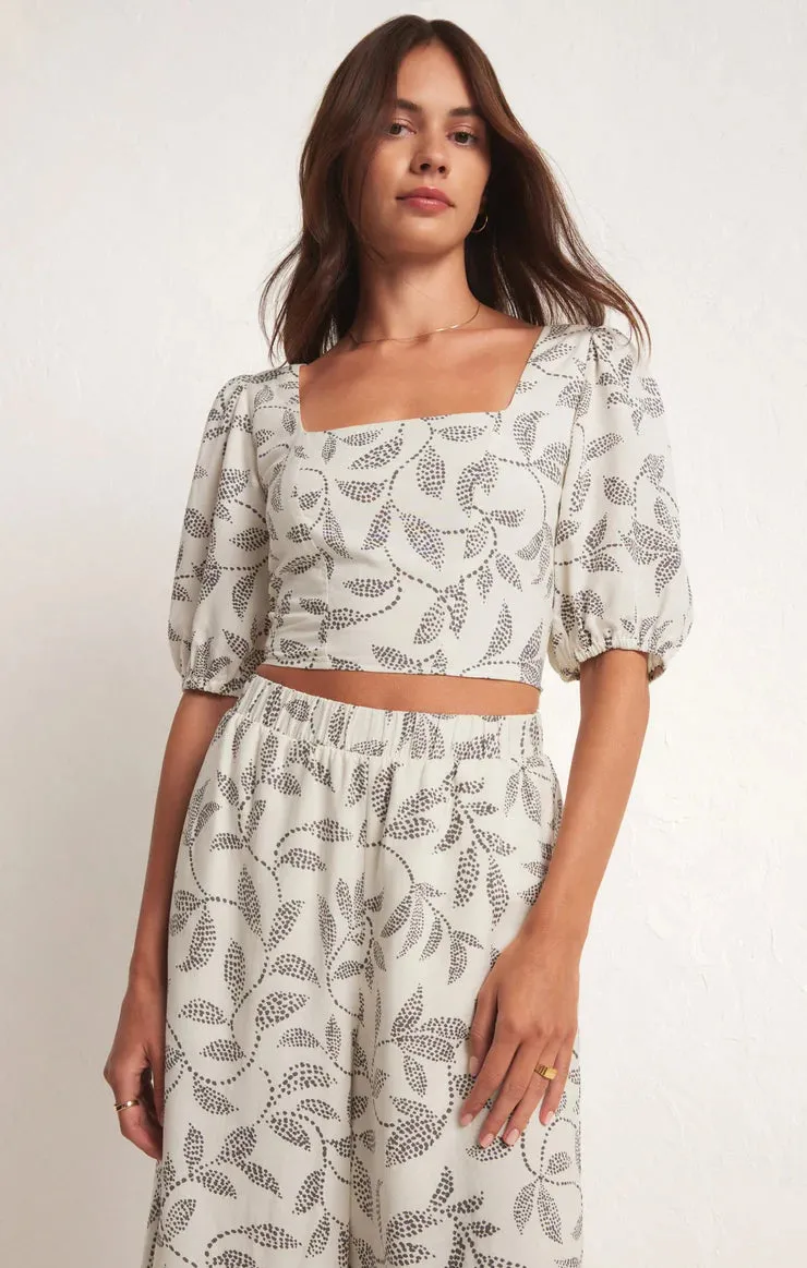 ZSU Portia Vine Print Top with Puff Sleeve